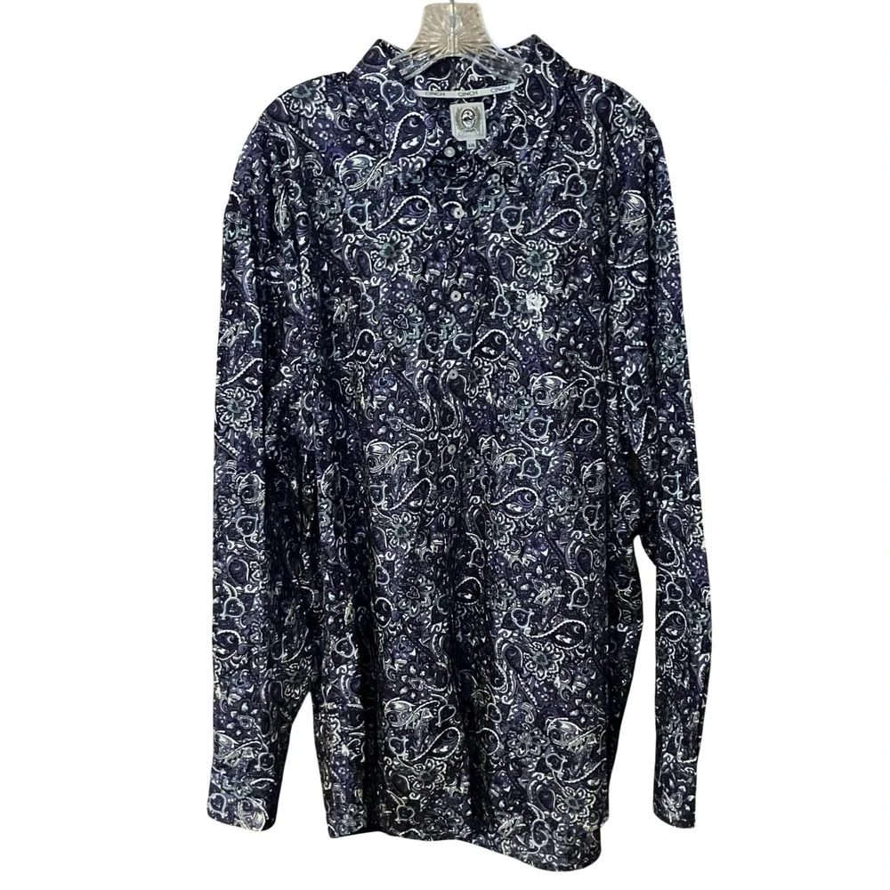 Cinch Button Down Shirt Mens XXL Purple Paisley Floral Western Long Sleeve